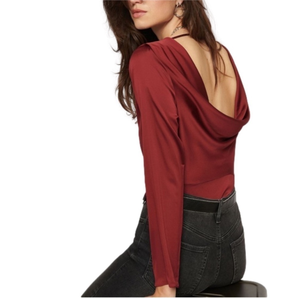 NWT Dynamite Low Back Draped Long Sleeve Top in Crimson Red
